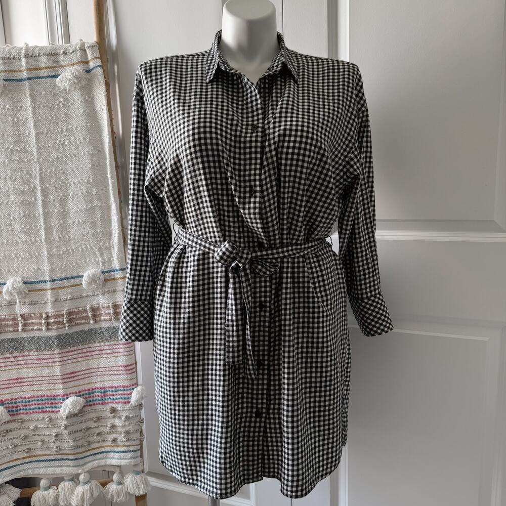 Esmara Black White Plaid Flunnel Button Down Long Tunic Shirt Women’s Size 14